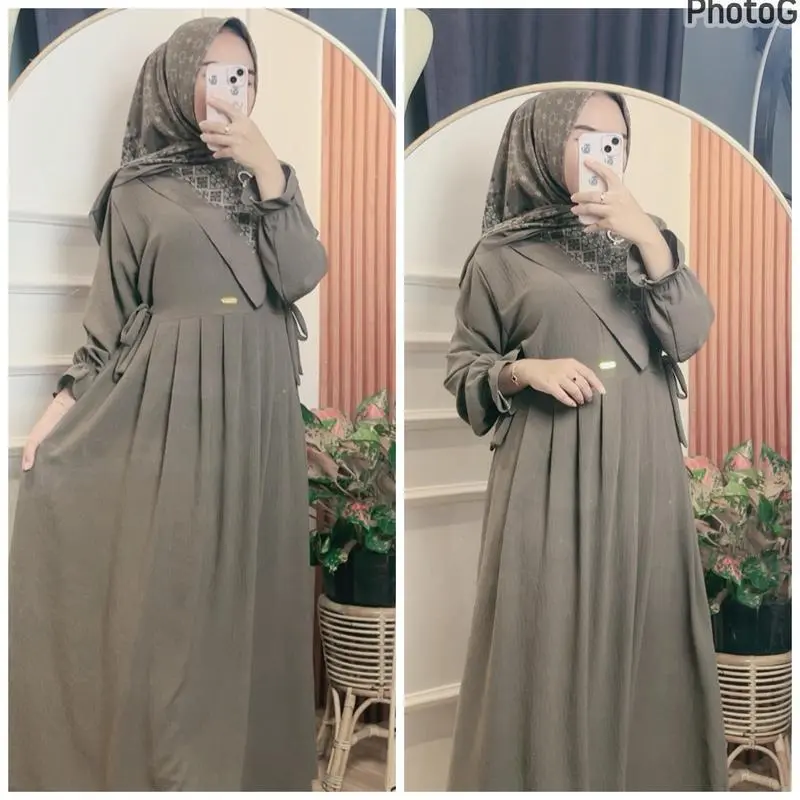 COD Nikita Dress Maxi Wanita Muslim Dewasa Gamis Pesta Lebaran Crinkle Airflow//Busui//LD -+120Cm