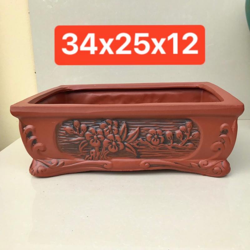 Chậu Chữ nhật bonsai cây cảnh mini màu đỏ gốm Bát tràng SP860