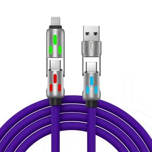 Cáp dữ liệu sạc siêu nhanh, đèn thở đầy màu sắc 240W, 4 trong 1, Tương thích với Apple, Android và Type-C, Cáp sạc