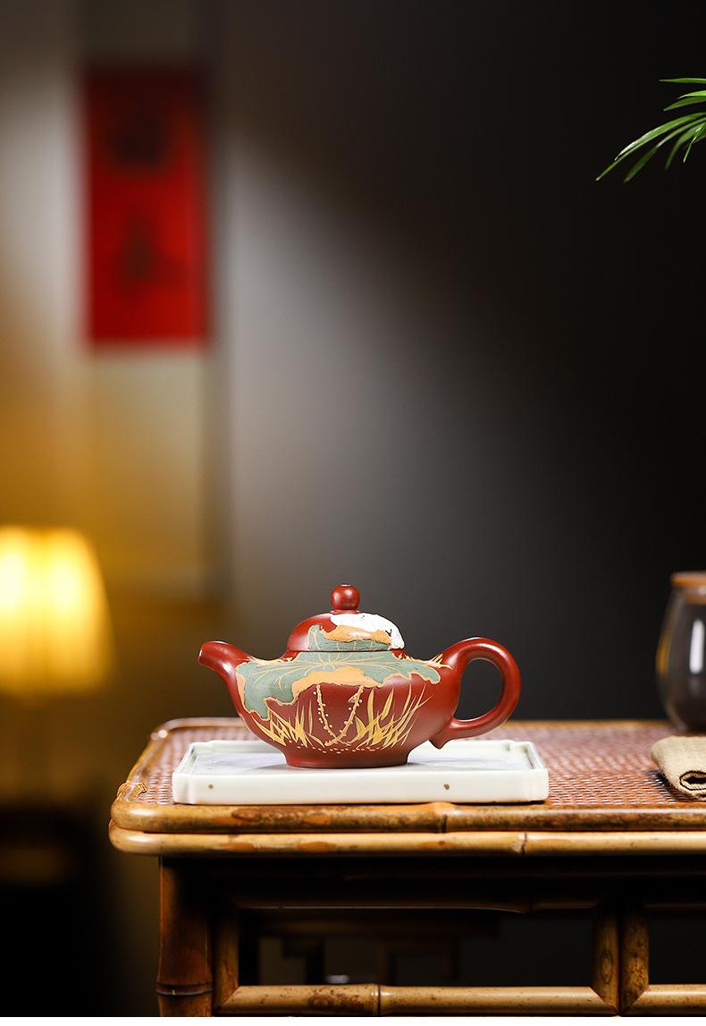 Product Introduction of Huaying Shenglight Yixing Purple Clay Teapot – Dahongpao Stone Red Clay Hand-Painted Rain Sand Design Gong Fu Tea Set perfect  teapot 0