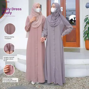 Irnanda Dress Gamis Shofy Basic Polos Wanita Bahan Madeline Size M L XL Simple Kantong Wudhu Friendly Full Kancing Aktif Muslim Mewah Maxi Syari Lebaran Hitam Lembut Tebal Nyaman Formal Kondangan