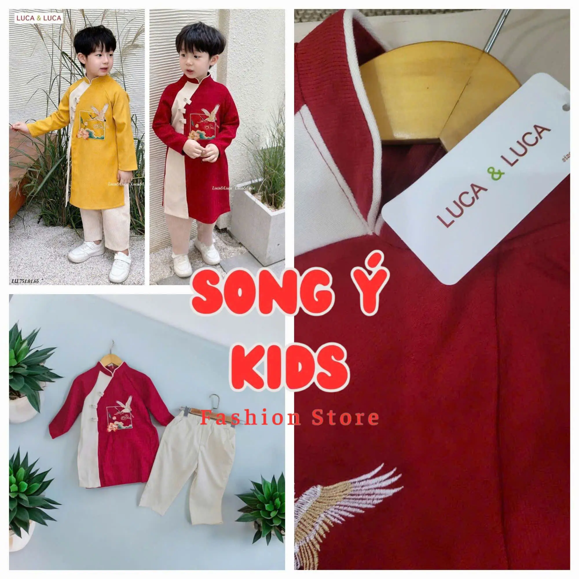Set Áo Dài bé trai siêu dễ thương ạ thêu hình hạc{ Luca & Luca }