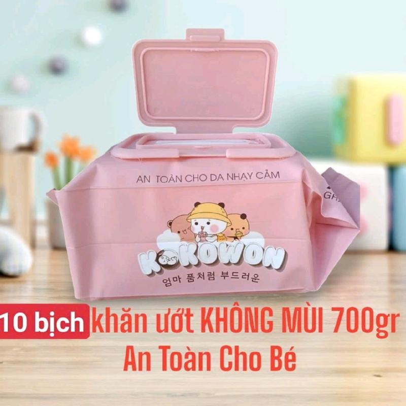 10 bịch Khăn Uớt KOKOWON cao cấp, 700gr, Không Mùi, Không Cồn, An Toàn Cho Bé Khăn Ướt