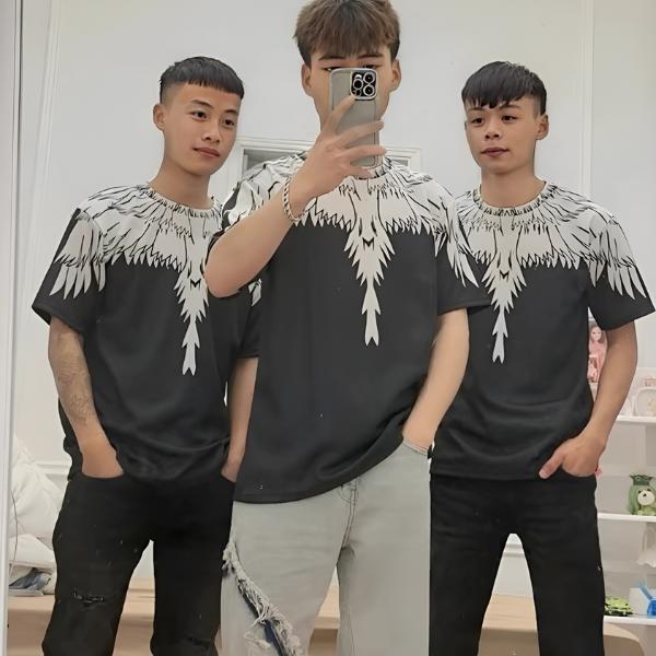 Áo Phông Đại Trắng Tràn Cổ Hai Mặt Phong Cách Boy Phố Áo Đại Bàng Nam Nữ from rông Cổ tròn 51 Đen Menswear