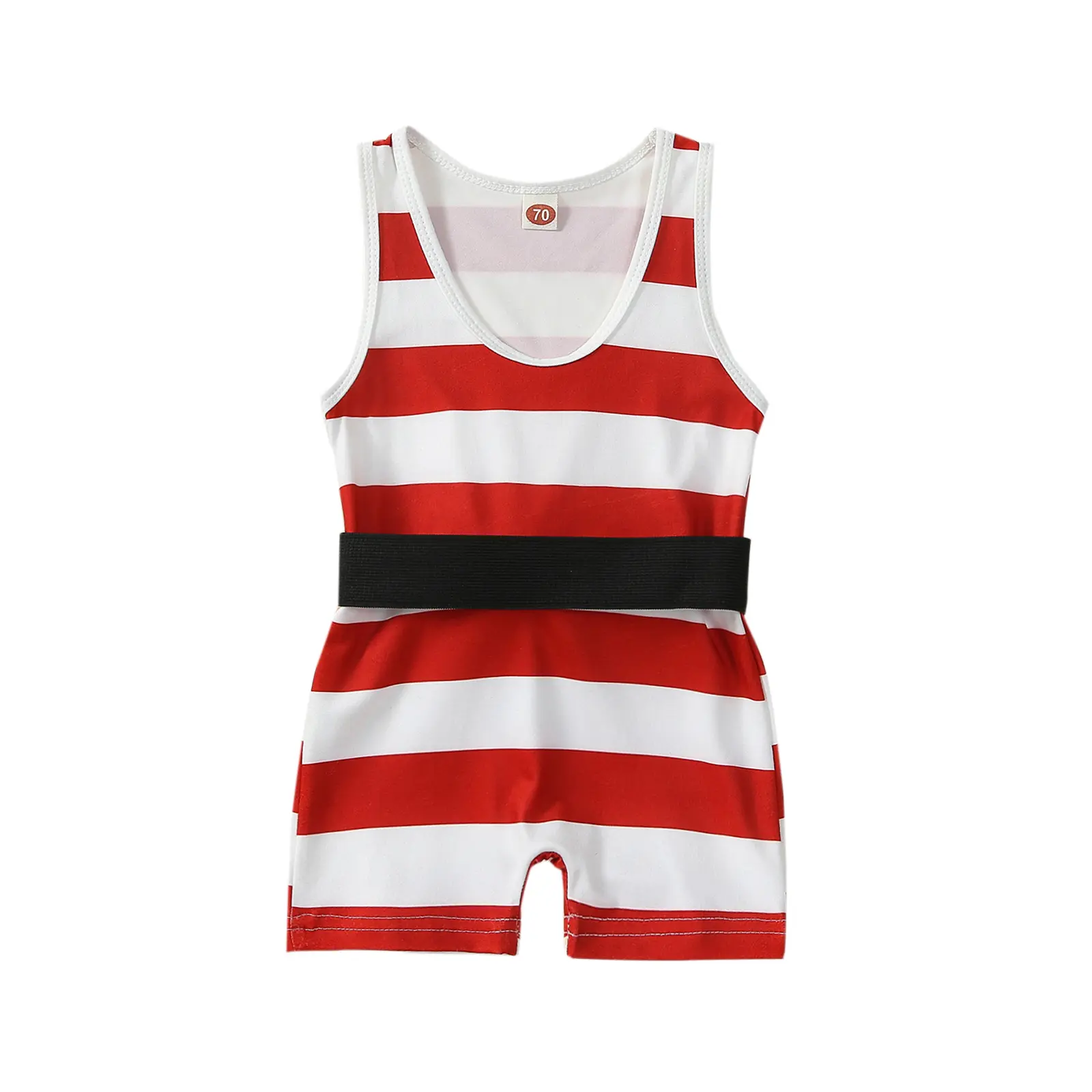 Baby Sleeveless Romper Striped Print Summer Shorts Jumpsuit with Belt for Newborn Girls Cute Clothes