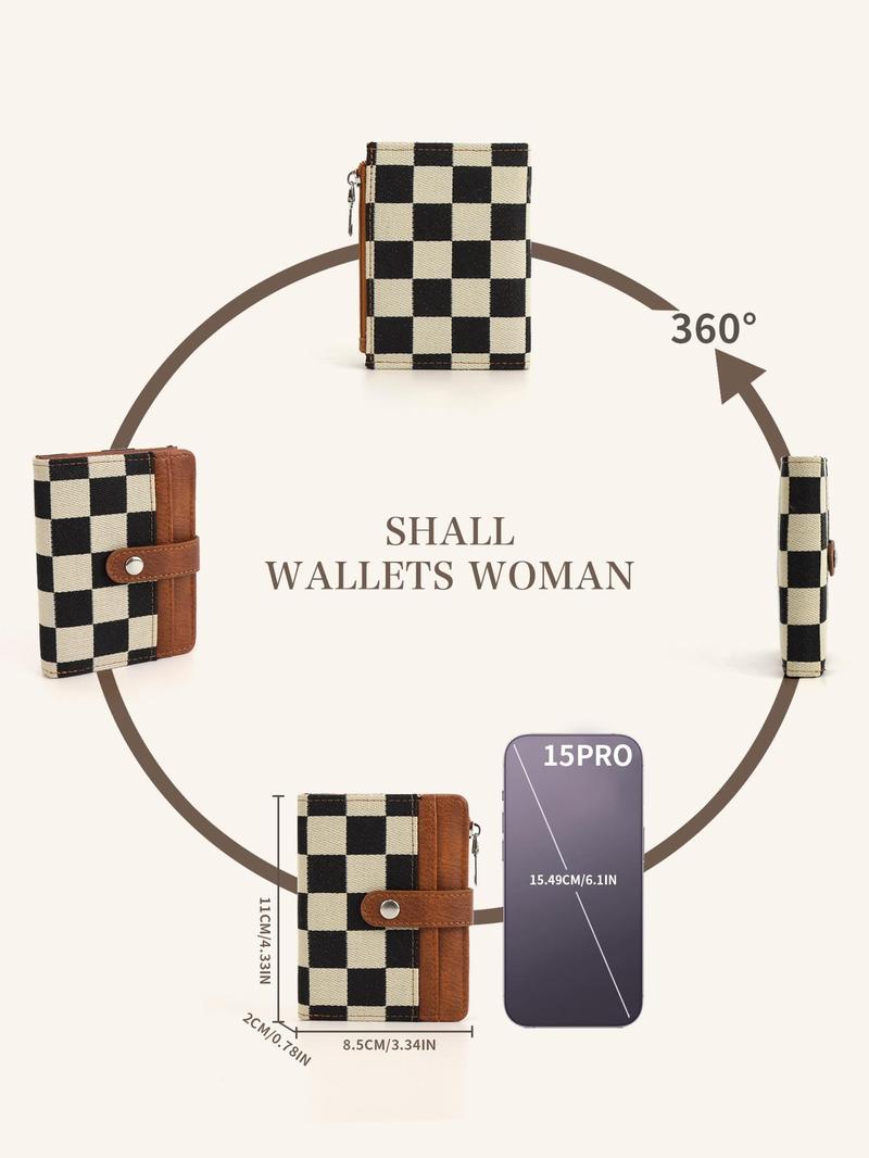 Product Introduction of Women's Checked Pattern Short Wallet, Casual Plain Color Bifold Wallet with ID Window, Multi Card Slot Card Holder for Daily Used 3