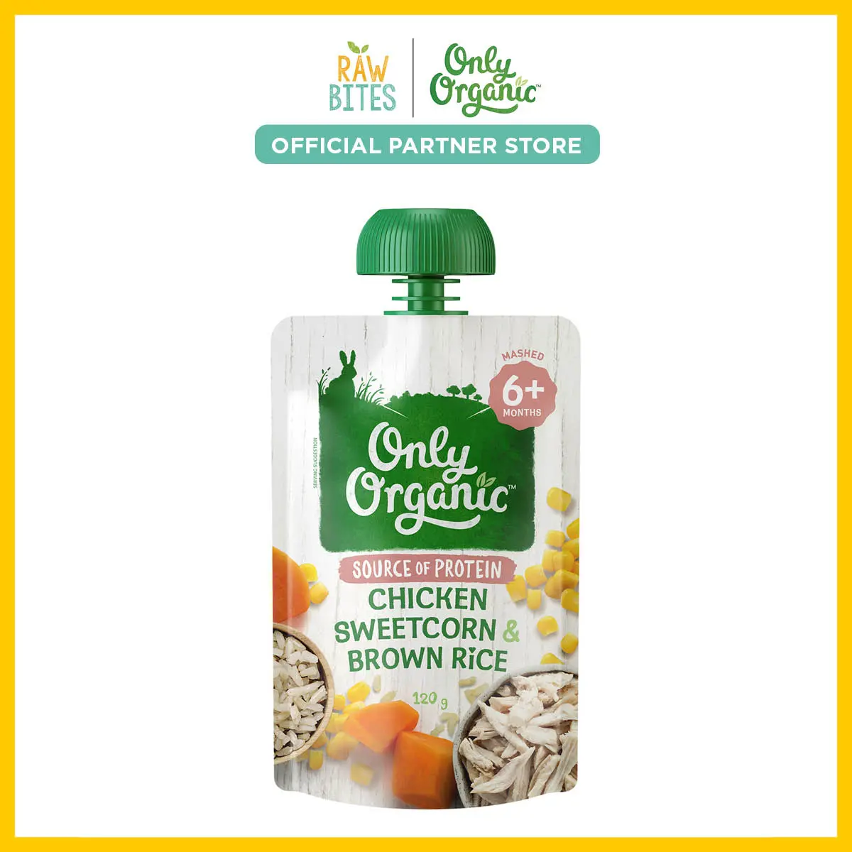 Only Organic Baby Food Chicken Sweetcorn & Brown Rice 120g [6 mos+] (Organic, Nutritionist Approved, Source of Protein)