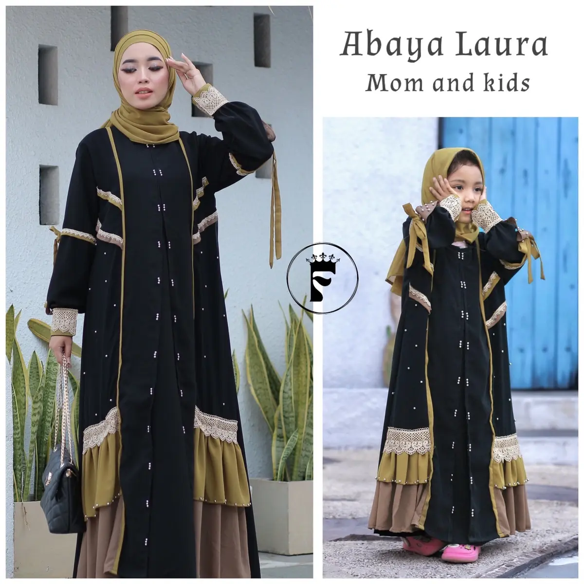 Abaya Laura mom and kids Abaya murah abaya hitam Kombinasi Muslim Renda Outer Turki Gamis Arab Umroh Basic Dress