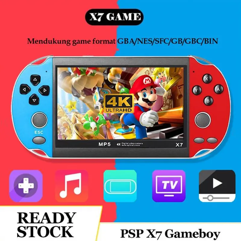 PSP X7 Handheld Game Screen Besar 4.3 Inch HD 8G Mp5 Musik Video Player X7 Handheld Gameboy Built-in Games Gratis 2