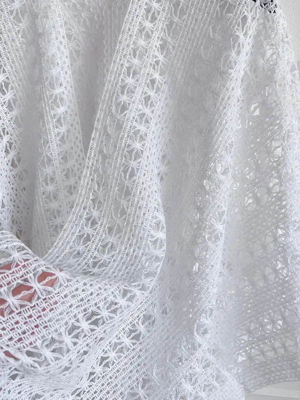 Women's Solid Color Lace Trim Poncho Cape, Casual Soft Comfortable Shawl for Daily Wear, Fashion White Clothing Accessories for All Seasons, Clothes 3