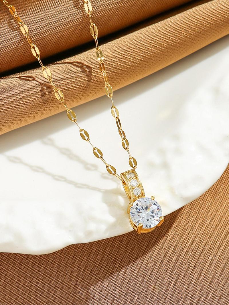 Product Introduction of Women's Elegant Round Rhinestone Pendant Necklace, Exquisite Trendy Pendant Necklace, Chic Jewelry As Gift for Girlfriend 3