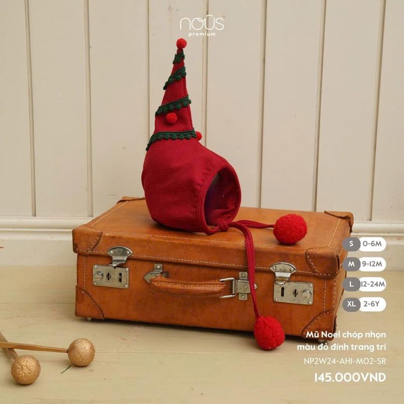   KOL Nous Xmas  Mũ Noel chóp nhọn màu đỏ đính trang trí dành cho bé trai bé gái 