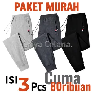 Paket Murah Isi 3 Pcs Celana Joger Panjang Unisex(Pria Dan Wanita). Celana Joger Sport/ Olahraga Bahan Babytery Tebal Lembut Dan Nyaman Menyerap Keringat. 3PCS1PKT.
