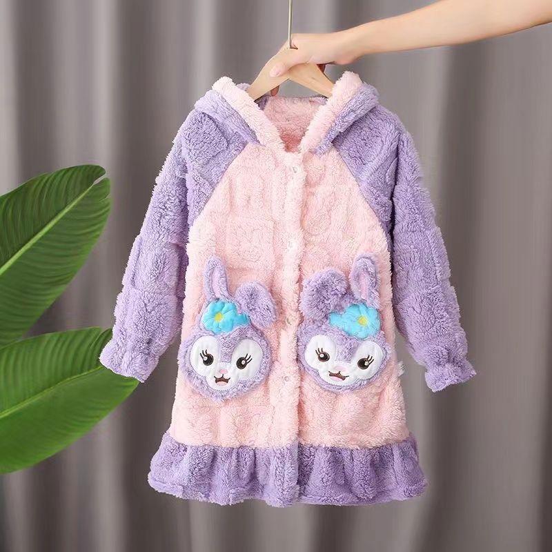 Đồ Ngủ Trẻ Em, Cho Bé Gái, Làm Bằng Lông Cừu San Hô, Thích Hợp Cho Mùa Thu Và Mùa Đông, Váy Ngủ, Lót Lông Cừu, Dày Dặn, Thích Hợp Cho Trẻ Em Và Thanh Thiếu Niên, Đồ Mặc Nhà, Áo Choàng Tắm 4