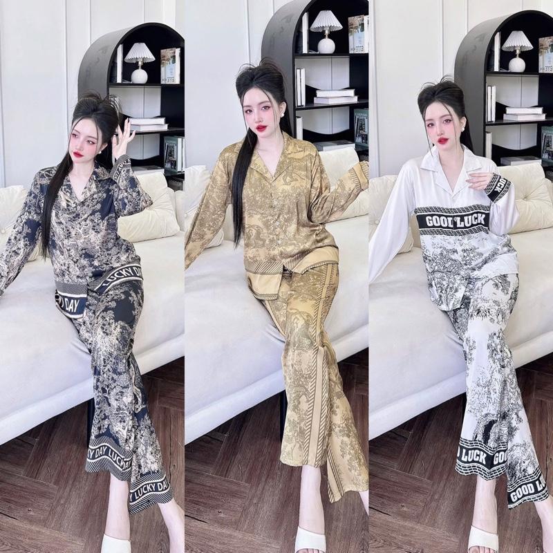 Có Bigsize 40-75kg Đồ Bộ vải Lụa Latin in hình rừng màu vàng, màu đen