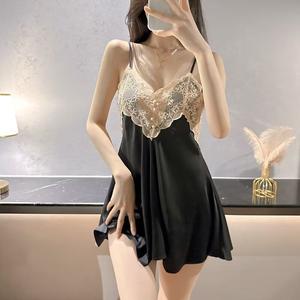 Chemise Satin, Gaya Musim Panas, dengan Bra Terbina dalam dan Kemasan Renda, Pakaian Tidur Viscose Penyejuk untuk Wanita, Gaya Rayuan Tulen, Sesuai untuk Pakaian Rumah pada Malam Panas dan Malam Santai