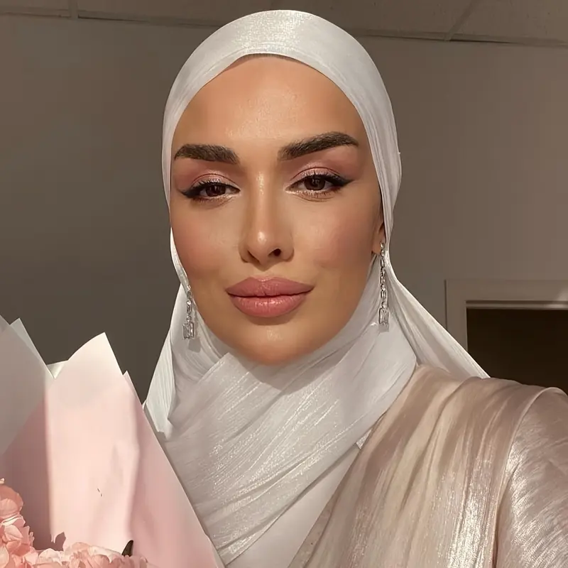 1pc Elegant Polyester Organza Hijab Scarf for Women, Luxurious Pleated Glitter Shawl, Solid Color, Non-Stretch, Woven Craftsmanship, Decorative Accessory for Party, Ramadan, No Feathers 5