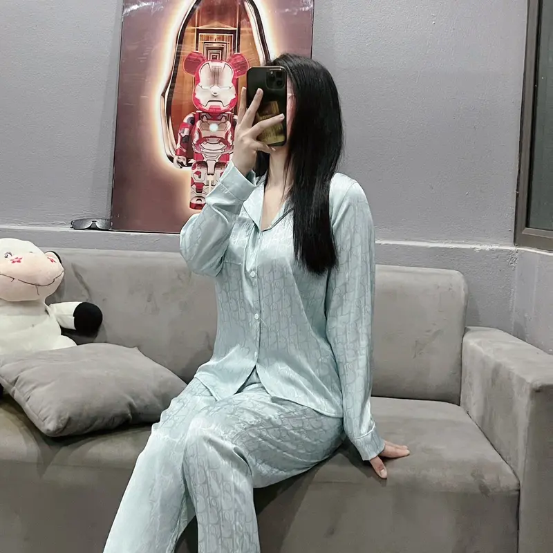 Bộ pyjama Lụa Gấm Xước cao cấp Tay Dài Quần Dài 5