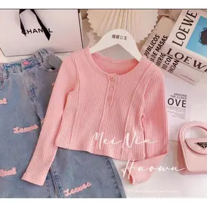 [Cleynkidz] Baju Setelan Anak Perempuan Rajut Premium Fashion Terbaru Baju Setelan Rajut + Celana Jeans Material Top Rajut Premium Pants Denim Set Pink