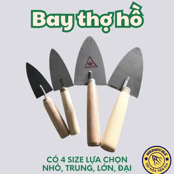 Bay thợ hồ / Bay xây dựng bằng thép, cán gỗ với 4 kích cỡ lựa chọn