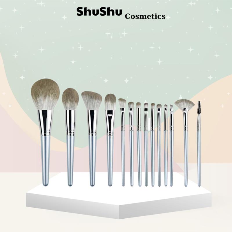 Bộ Cọ Trang Điểm 14 Cây Chuyên Makeup Cá Nhân Kèm Bao Da, Cốc Lông Siêu Mềm Mỹ Phẩm SHUSHU COSMETICS