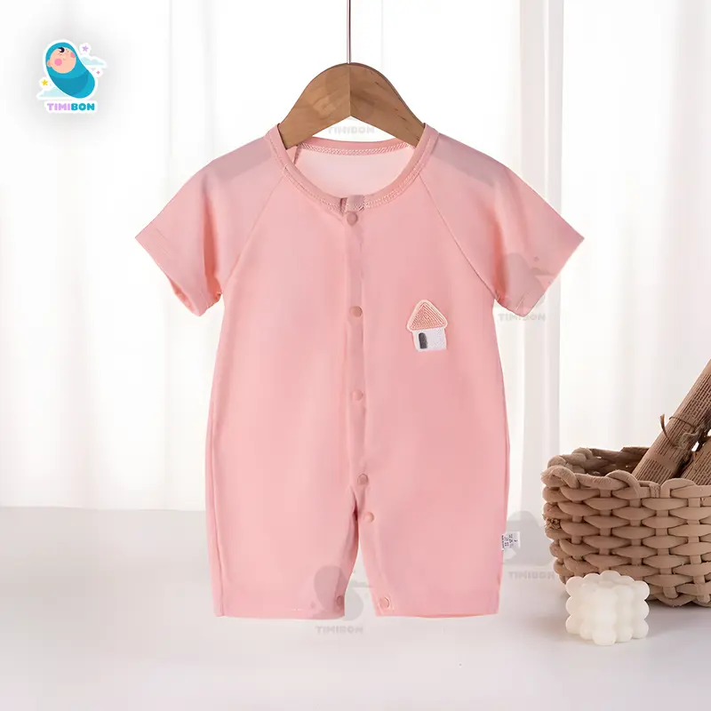 [ Vải Thun Lạnh ] Áo Liền Quần Ngắn Tay, Bodysuit Đùi Cho Bé Trai Bé Gái Sơ Sinh Timibon Kids [BDC34] 4