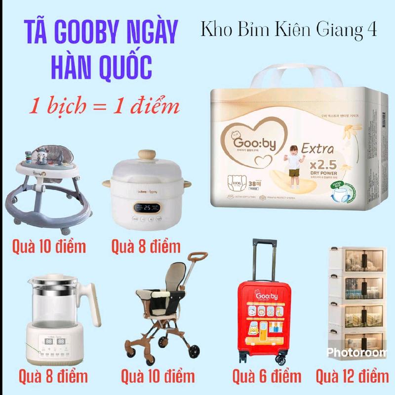 (TÍCH ĐIỂM) 1 bịch bỉm GOOBY EXTRA Hàn Quốc cho bé kèm Quà Tặng Hấp Dẫn Đủ size Dán và Quần Kem Voi