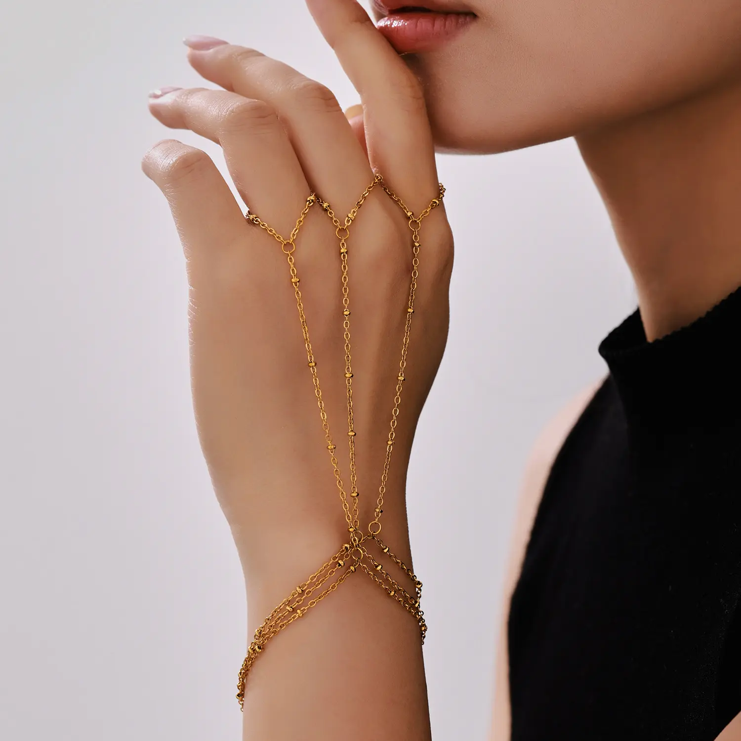 Bead Finger Chain European and American INS Style Stainless Steel 18K Gold Plated Bracelet Non-Fading Women's Unique Jewelry