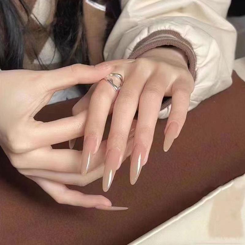 Product Introduction of 24Pcs Fake Nails Set Light Luxury Flashing False Nails French Wearable Nails Removable False Nails 29