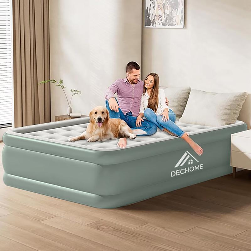 DECHOME Đệm Hơi Tự Bơm, Giường hơi đơn/đôi, Giường bơm hơi, kèm gối và bơm điện, độ dày 40cm, dùng ở nhà hoặc đi cắm trại