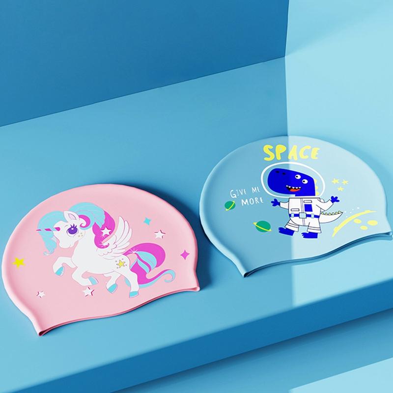 Product Introduction of Children's Swimming Cap Boys And Girls Long Hair Waterproof Head Training Professional Swimming Cap Silicone Cap 6