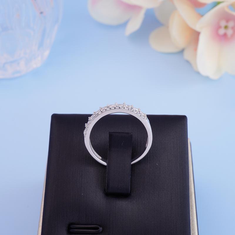 Nhẫn Eternity bạc mạ vàng 18K, đính hai hàng đá tấm, phong cách nhẹ nhàng, tinh tế - Size lựa chọn - Bemiie Silver 1