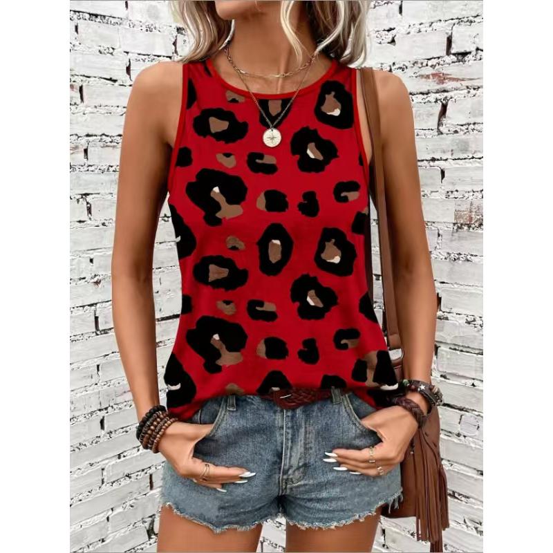 Casual Sleeveless Print Round neck Vests Casual Sleeveless Print Round neck Vests