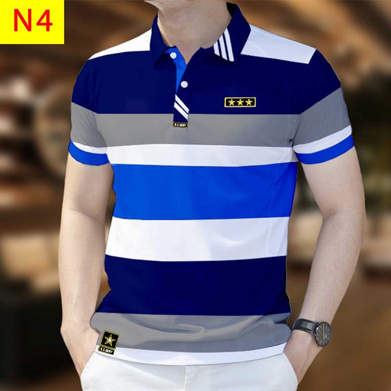 Áo Polo Nam, Chất Liệu Hàn Quốc Mới, In 3D Sọc, Thời Trang, PL1, Được Làm Bằng Chất Lượng Cao Cộc Tay Ngắn Tay Menswear Có Cổ Shirt 2