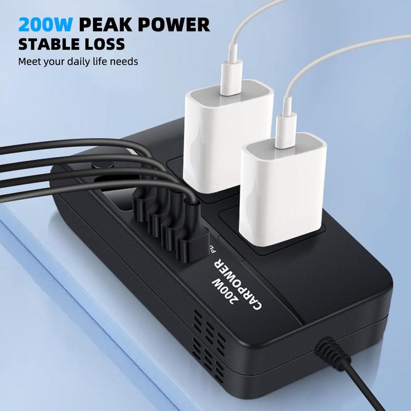 Product Introduction of 200W Car Power Inverter, Car Power Inverter with Multi Ports Charger, Portable Compact Inverter Socket Charger 3