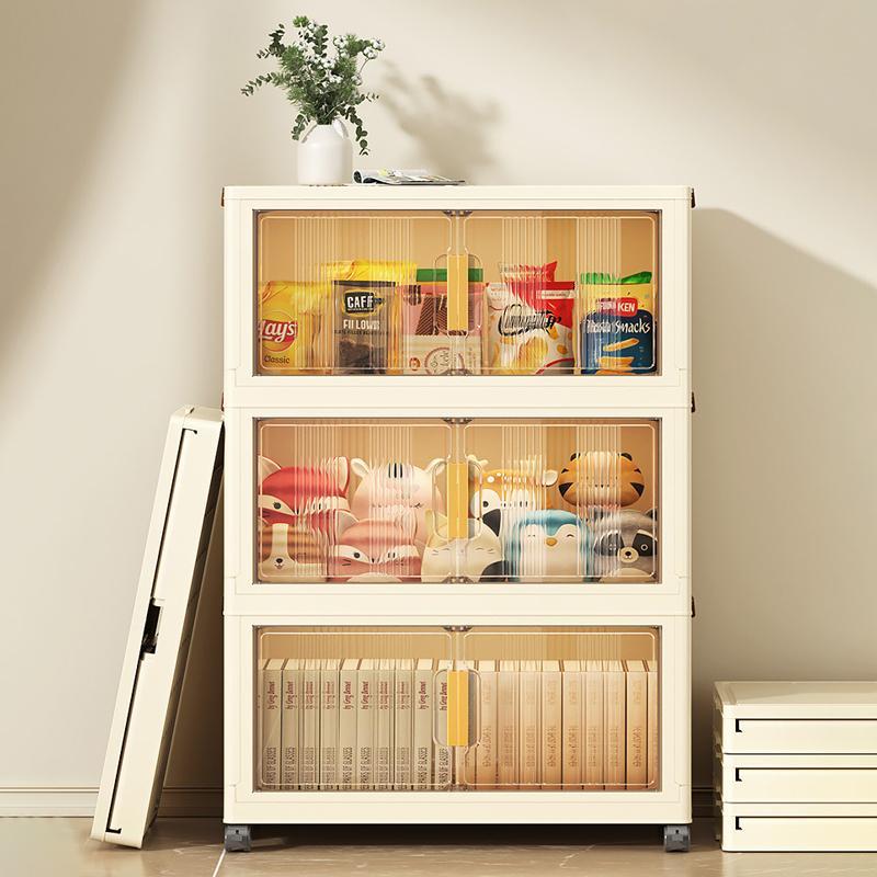 Product Introduction of Foldable Storage Cabinet, 1 Count Household Movable Collapsible Sundries Toys Snack Storage Box, Home Organizer for Living Room Bedroom 5