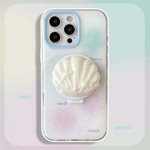 เปลือกหอยม้าน้ำ ดีไซน์รอยเปื้อน สำหรับเคสโทรศัพท์ iPhone 16 Pro Max และ iPhone 15 Pro เคสโทรศัพท์ลายการ์ตูนน่ารัก กันตก เคสป้องกัน