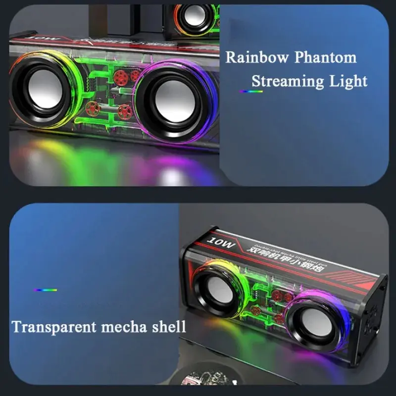Loa Mecha Trong Suốt, V8, Bluetooth 5.0, Không Dây, Bass Đôi, Loa Siêu Trầm Màng Loa, Âm Nhạc TWS, Đèn RGB, Loa Tiệc Mini 2