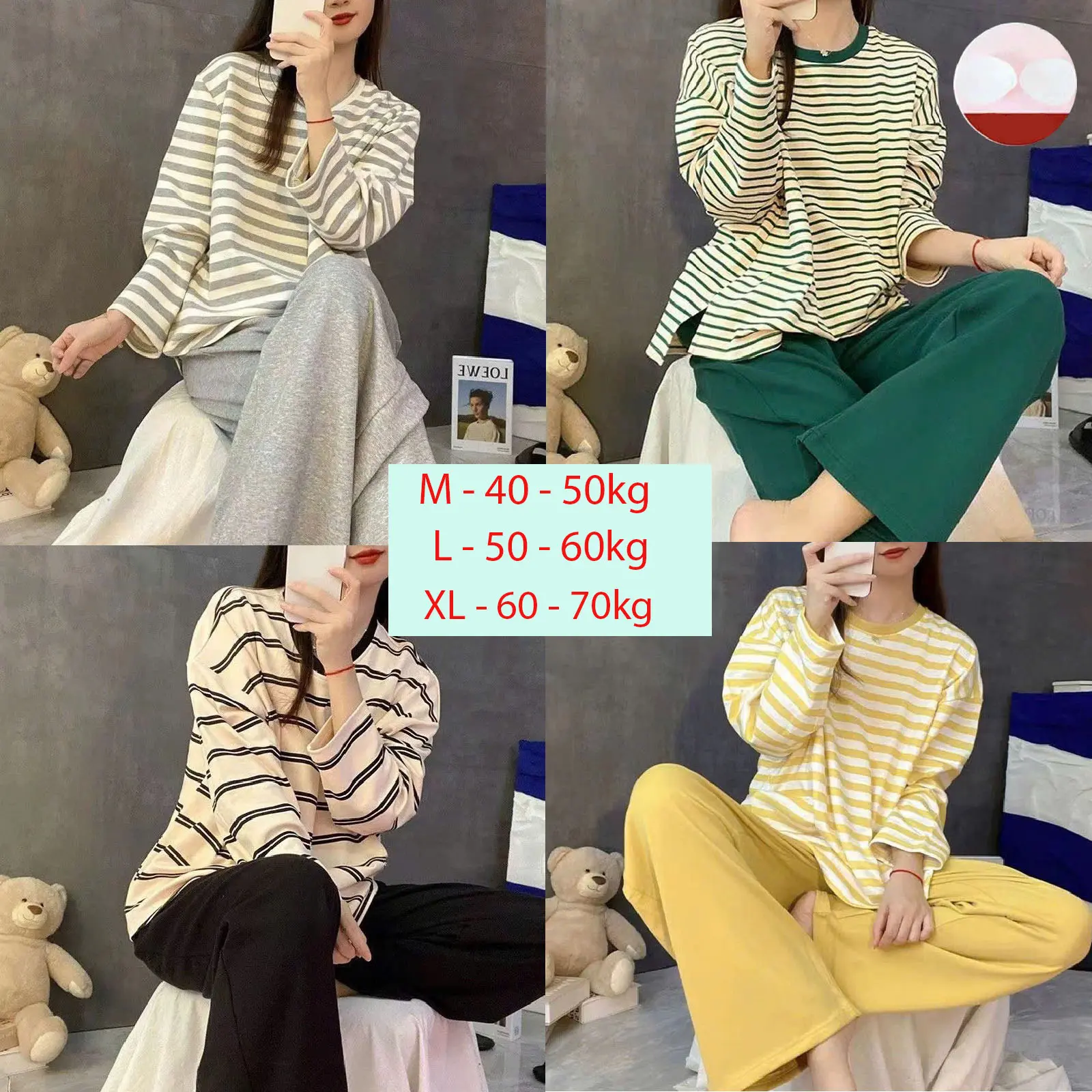 Đồ bộ nữ mặc nhà - Có Đệm Mút Ngực( Sọc - TDQD  ) thời trang mới nhất - Chất liệu Thun Cotton