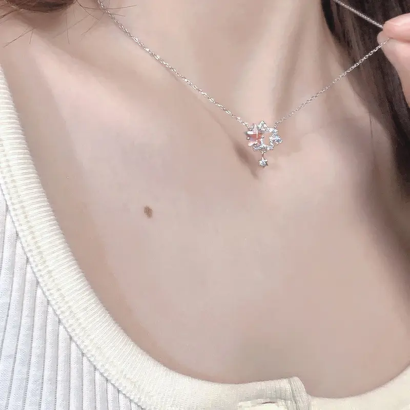Twin Star zircon necklace, high grade, clavicle chain, 2024 new style, trendy, light luxury, sneakers, INS style, neck chain