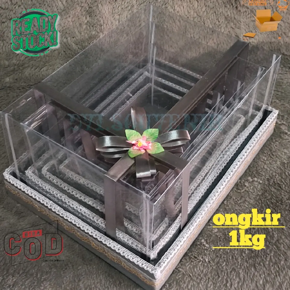 box kotak seserahan hantaran pernikahan mika 1 set isi 4 lengkap jewelry foto merah Pink Pita