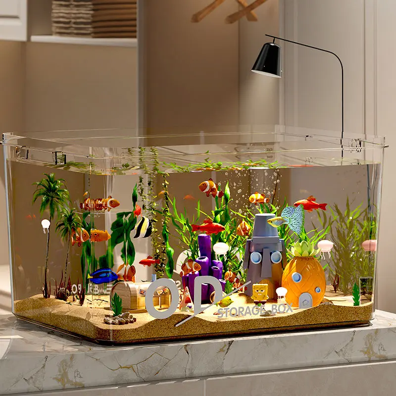 High Transparent Pet Fish Tank Ecological Box HD Transparent Fish Globe Aquarium Turtle Hamster Feeding Box Landscape Storage Box tin case box alastor