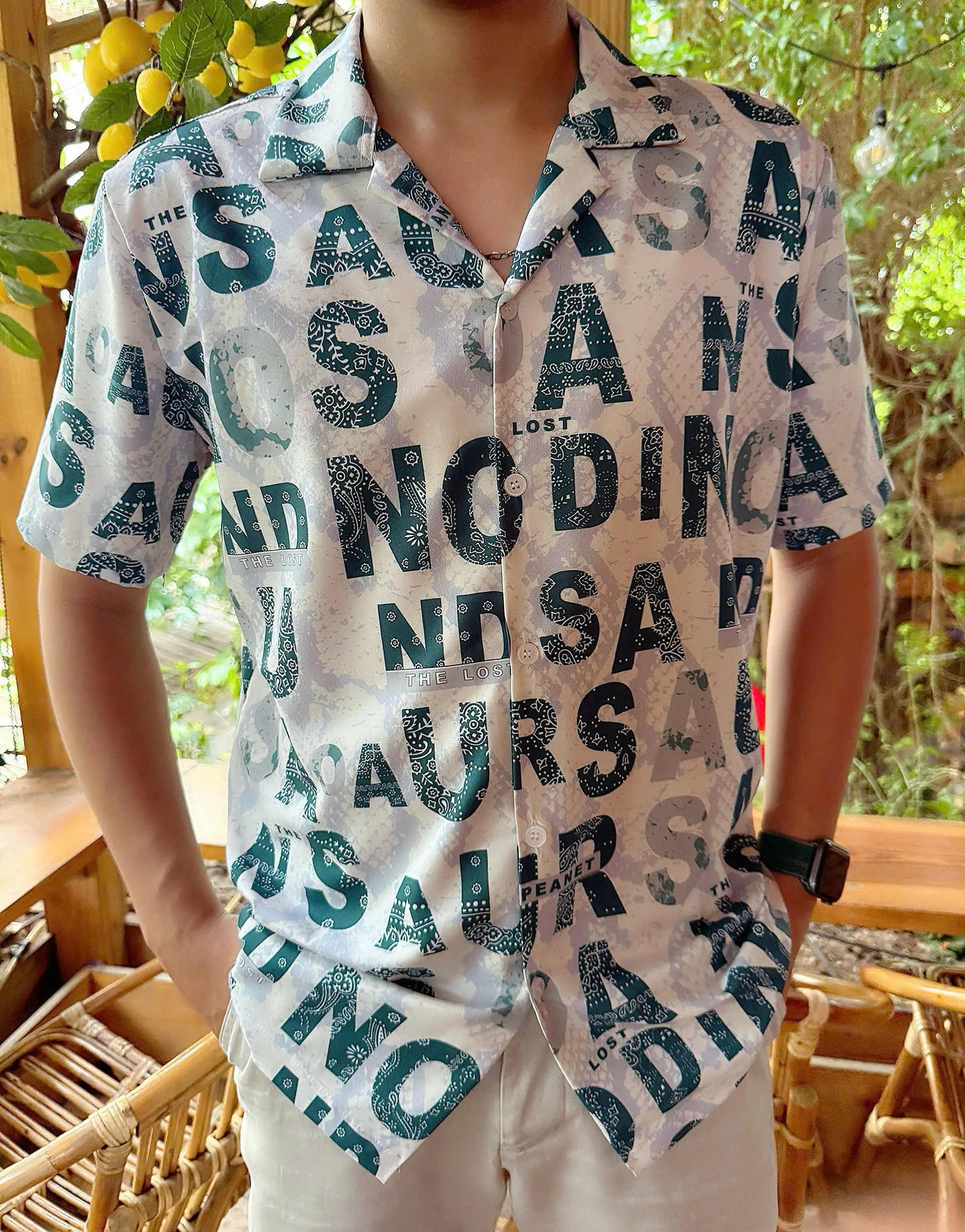 Áo Sơ Mi Hoạt Tiết Cuban Vải Lụa Siêu Mịn Nam Cổ Cuban Menswear Shirt