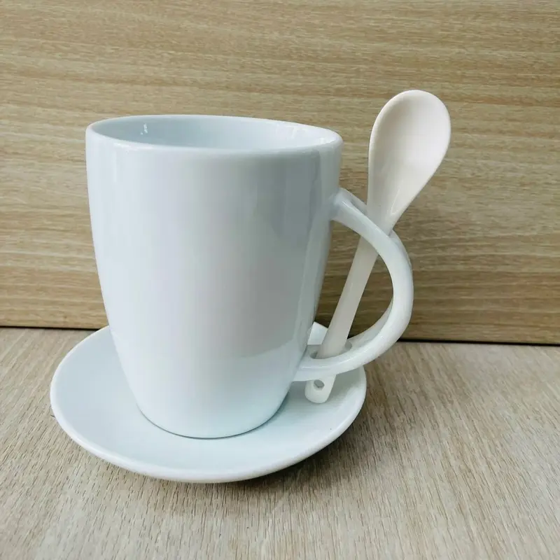 Cốc gắn thìa men trắng 400ml - Gốm Bát Tràng ( Tặng thìa cafe ) 2