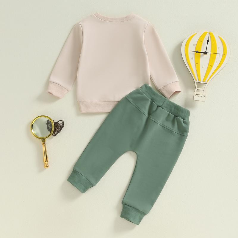 Product Introduction of Boys Autumn 2PCS Outfit Sets Long Sleeve O Neck Letter Tractor Print Tops Solid Color Pants Sets 52