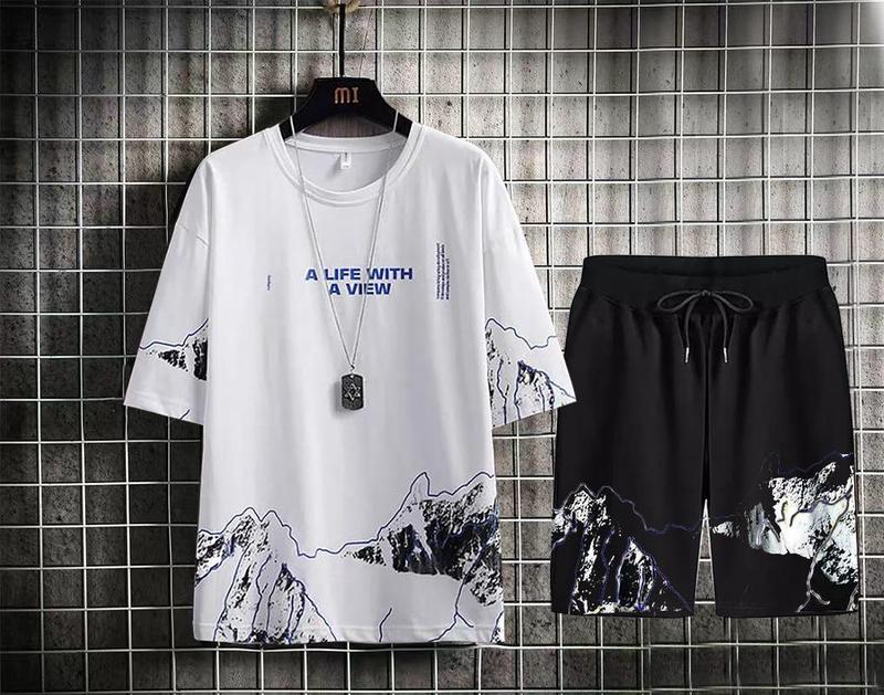 Setcel Kaos Lengan Pendek dan Celana Pendek STELAN VIEW Motif Sablon Premium keren  Setelan 6