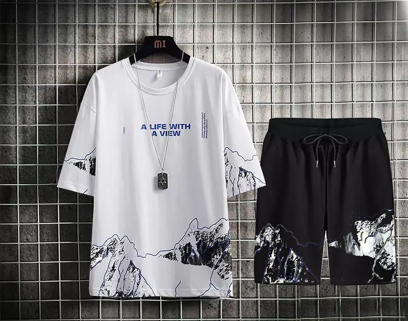 Setcel Kaos Lengan Pendek dan Celana Pendek STELAN VIEW Motif Sablon Premium keren  Setelan 6