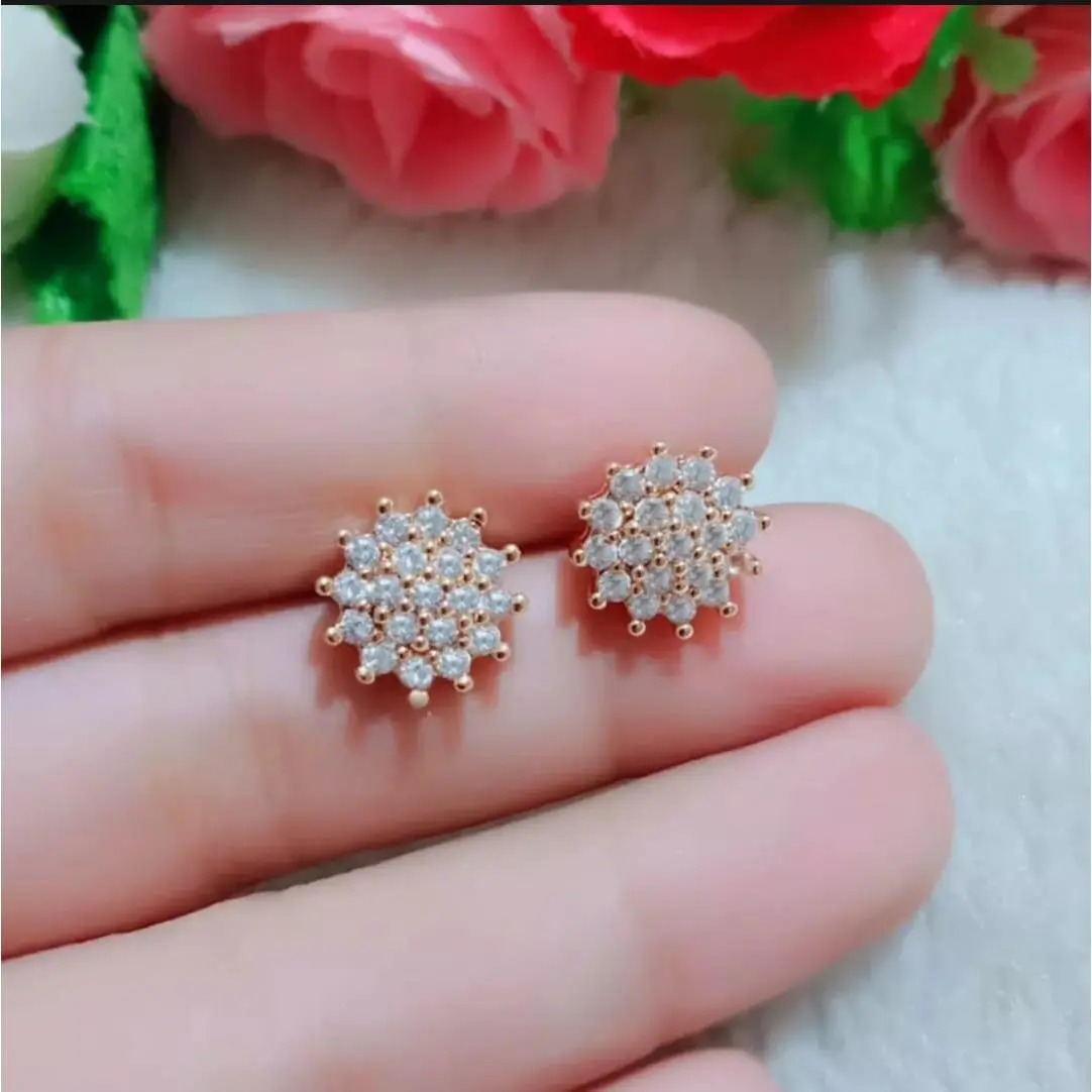 PERHIASAN WANITA ANTING TUSUK TITANIUM 3 PILIHAN MOTIF BUNGA FULL PERMATA CANTIK TERBARU