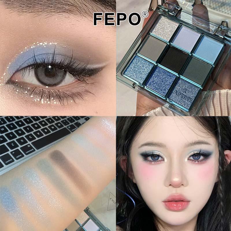 Bảng phấn mắt xanh dương mờ 9 màu ngọc trai hun khói bền trang điểm mắt chống thấm