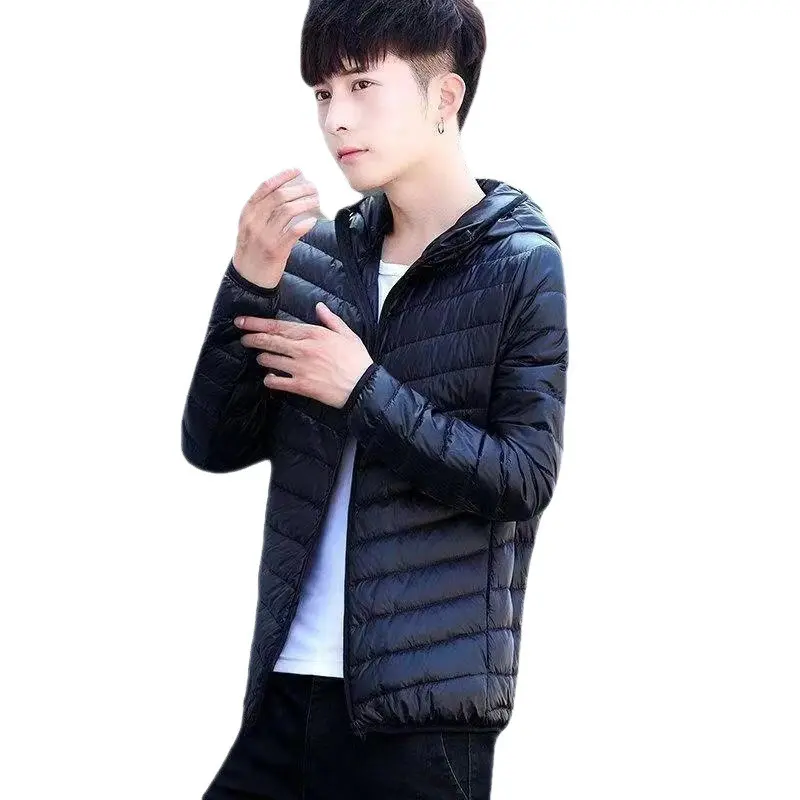 Áo Khoác Độn Bông, Dành Cho Nam Giới, Lông Vũ Nhẹ, Rong Cotton, Mỏng Vừa Vặn, Có Mũ Trùm Đầu, Màu Trơn Áo Khoác Vest Ấm Áp, Mùa Đông 4